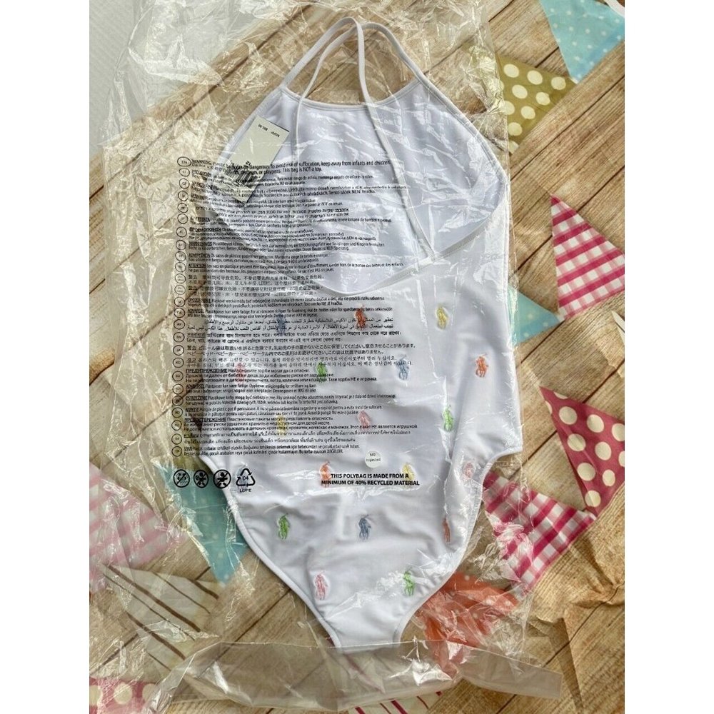 NWT Polo Ralph Lauren Big Girls Multi Color Polo Pony Embroidered SWIMSUIT - Picture 6 of 7